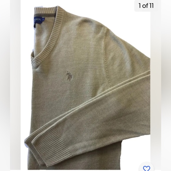 US Polo Assn. Men’s  Light Tan V Neck Sweater L - Picture 2 of 10